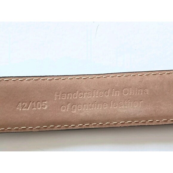 Tasso Elba Leather Belt Size 42 Brown Embossed Unisex Chrome Buckle Men Women - Picture 4 of 10